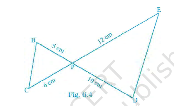Fig. 6.4: Two transversals BD and CE intersecting at P with given segments