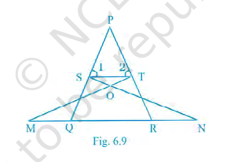 Fig. 6.9: Large triangle PNR with base MQRN, cevians through S and T to Q and R.