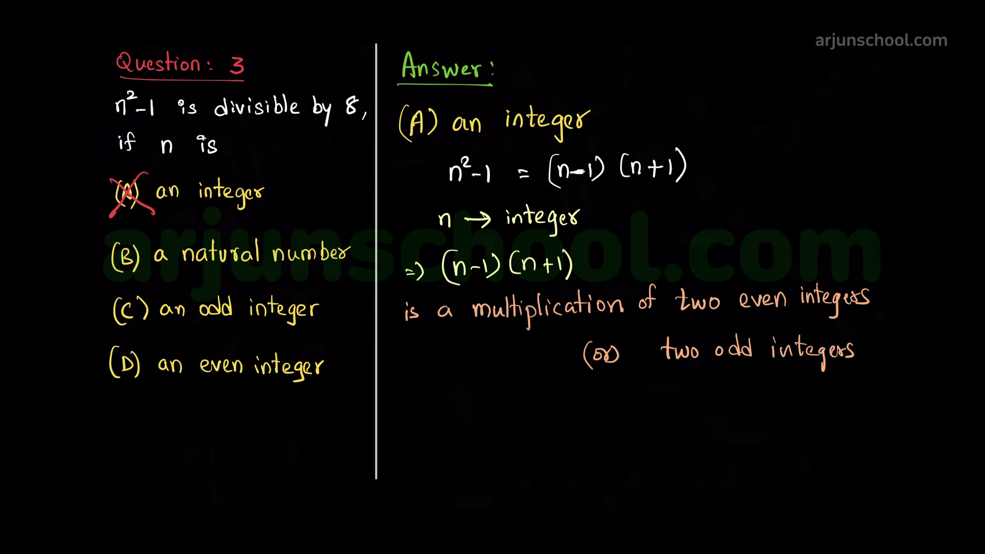 \(n^2 – 1\) is divisible by 8, if \(n\) is