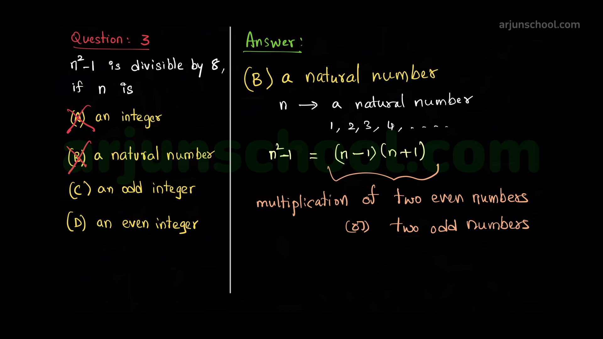 \(n^2 – 1\) is divisible by 8, if \(n\) is 2