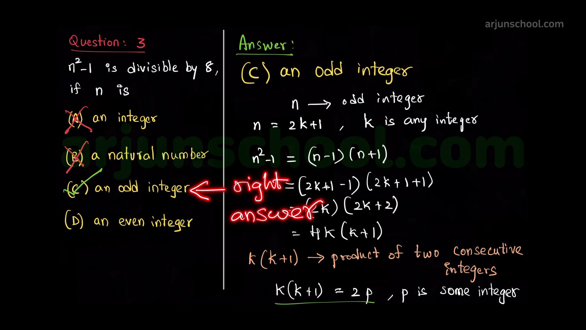 \(n^2 – 1\) is divisible by 8, if \(n\) is 5